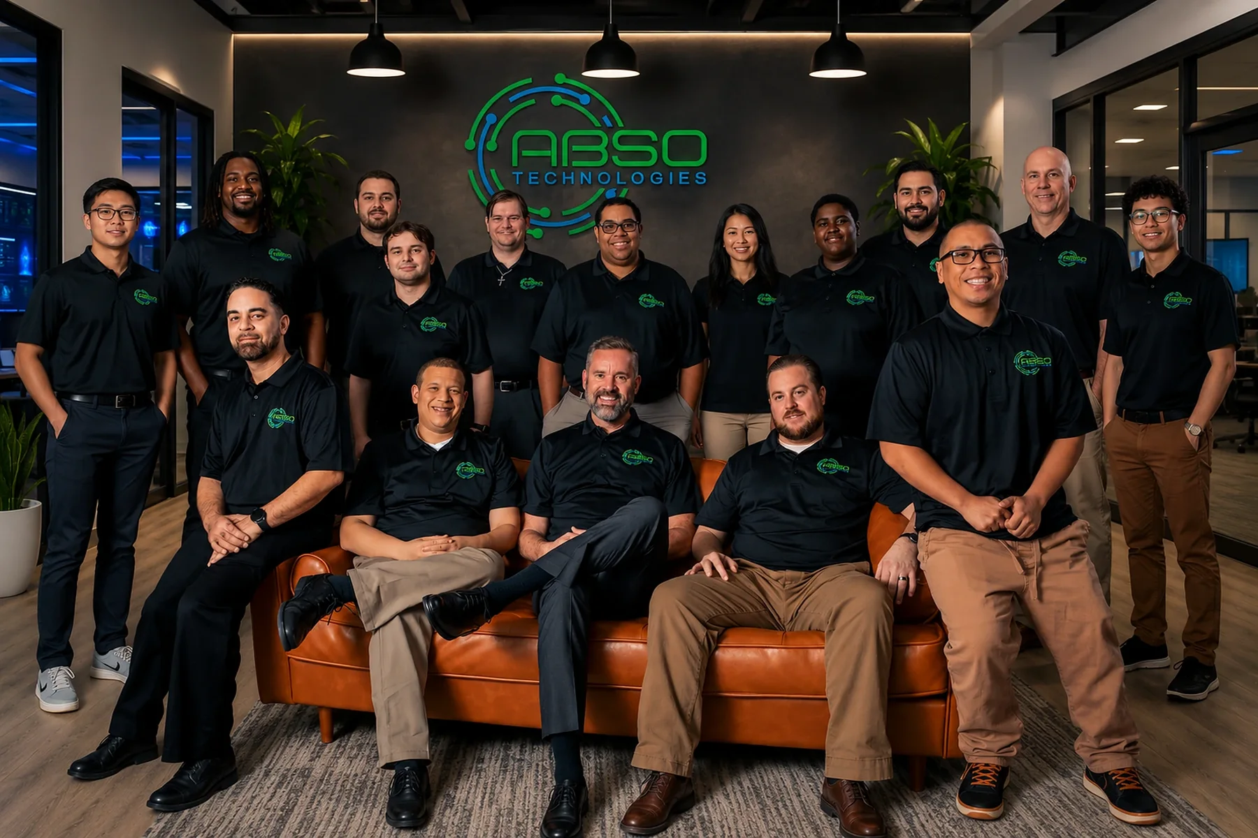 The ABSO Technologies technical team at the company office