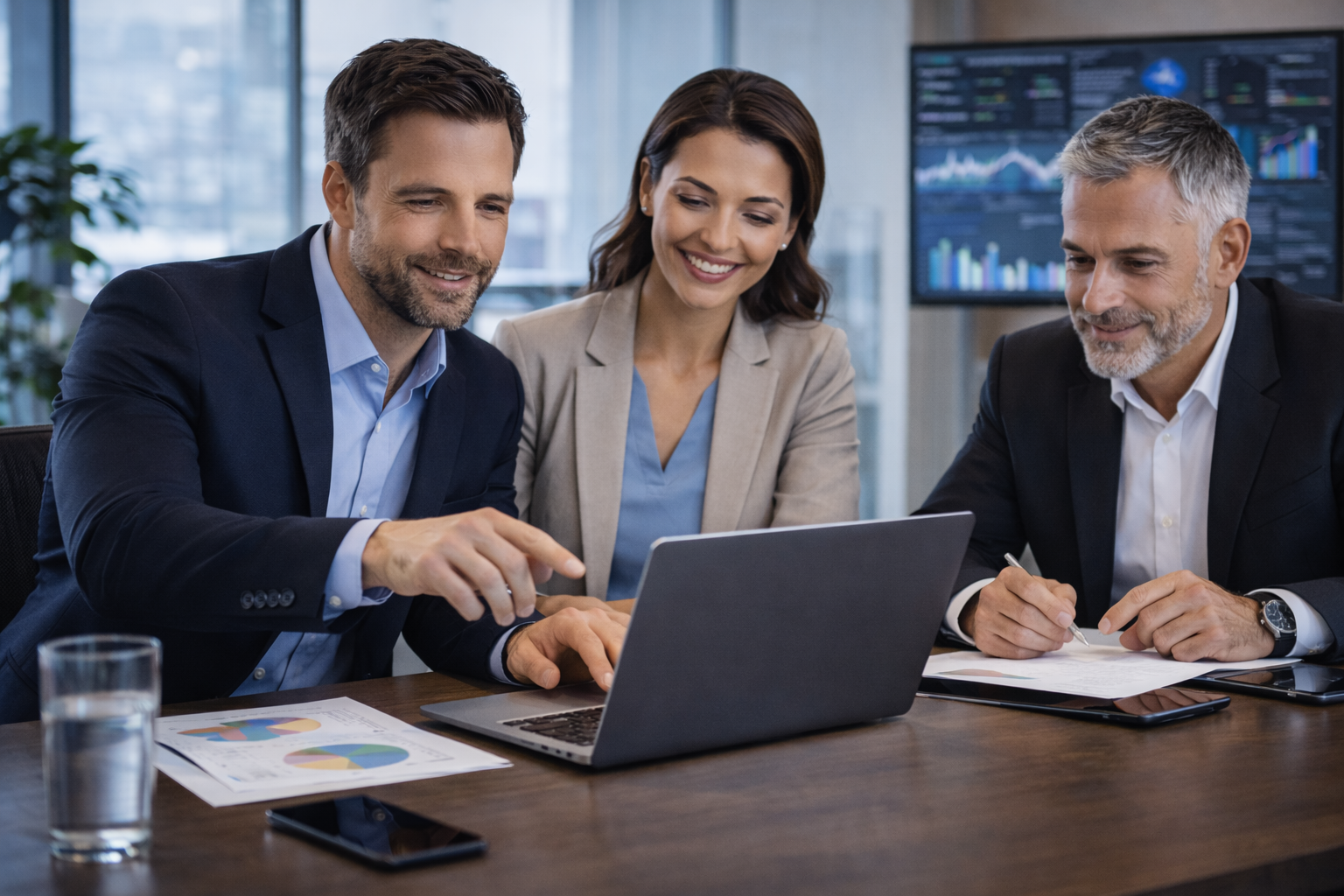 Professional services team collaborating with secure business technology