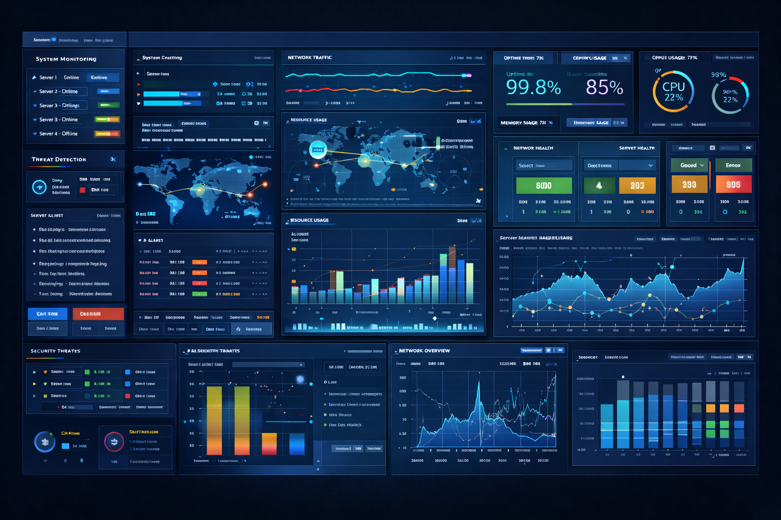 System monitoring dashboard showing business infrastructure visibility and performance metrics
